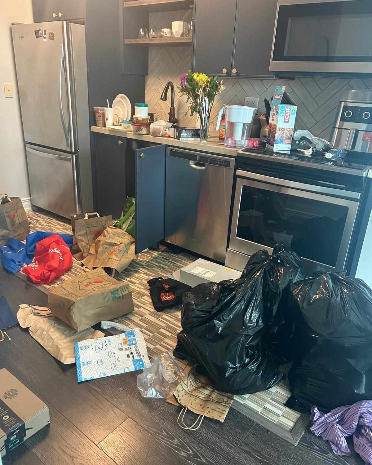 Before cleaning - messy kitchen